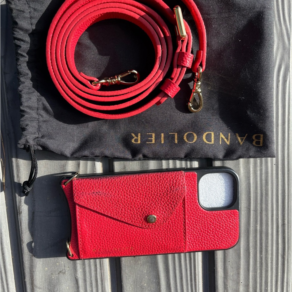 Bandolier Red Leather Phone Case with Strap iPhone 13